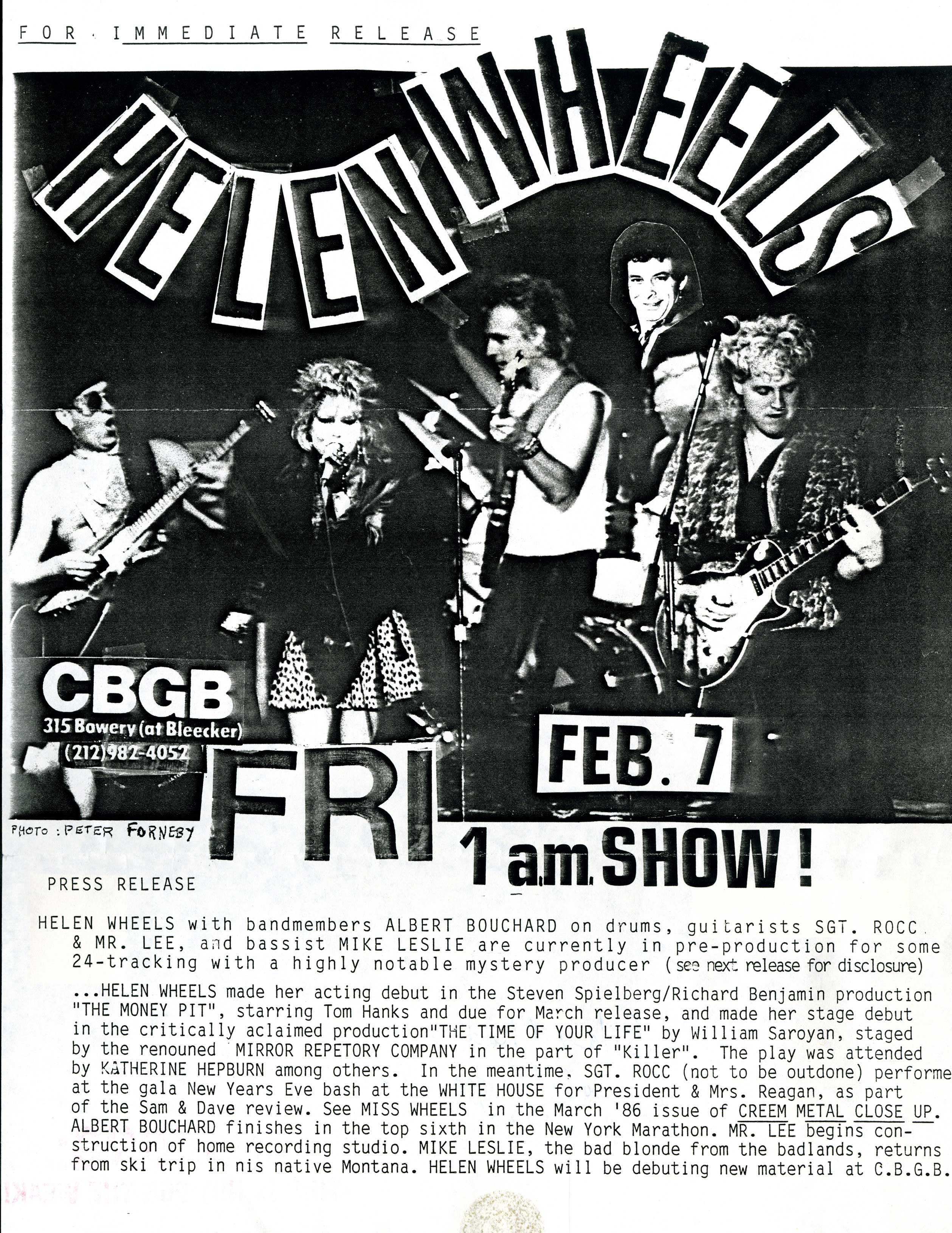 band performing with hand cut lettering of band name at top of flyer